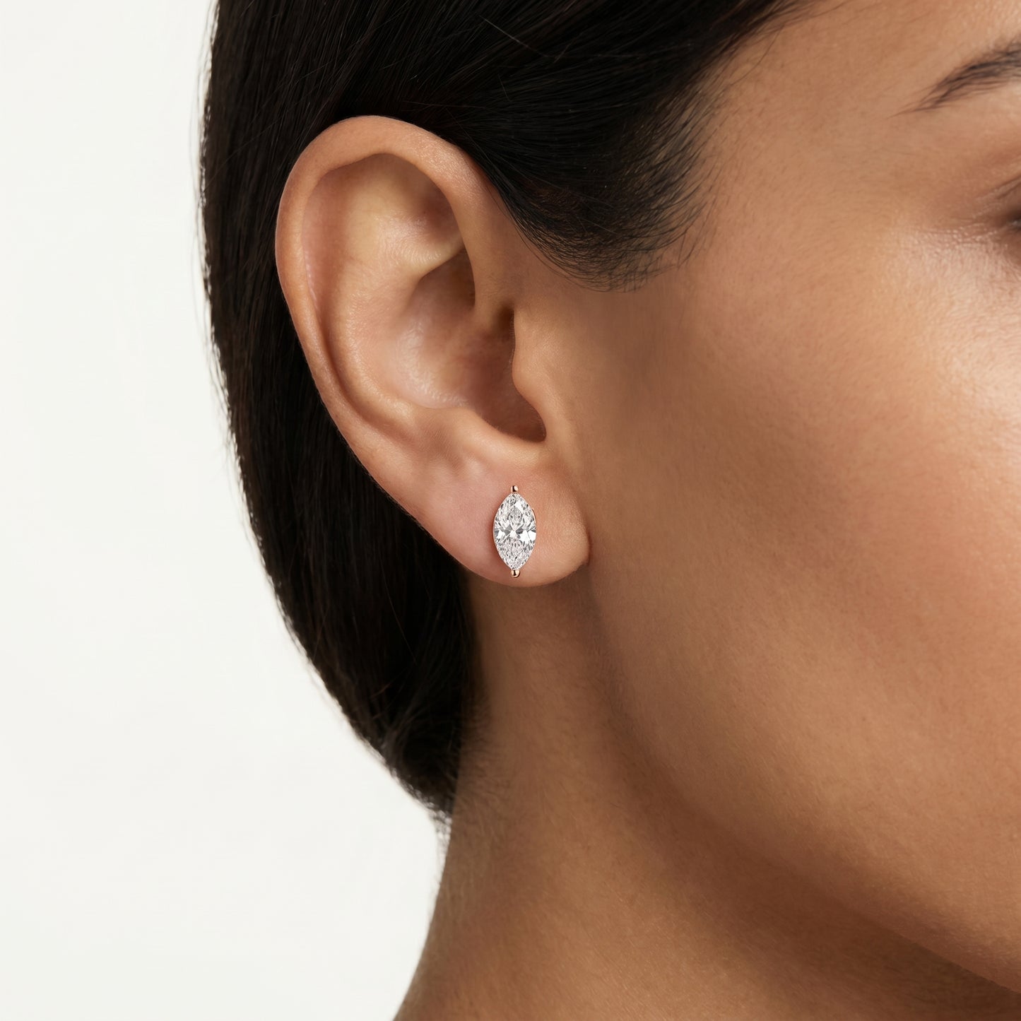 Marquise Cut Lab Grown Diamond Stud Earrings in Rose Gold