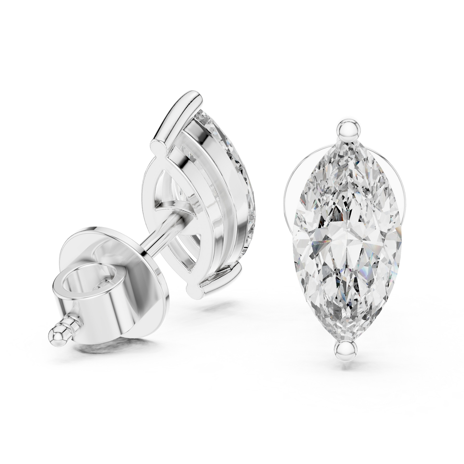 Marquise Cut Lab Grown Diamond Stud Earrings in Silver