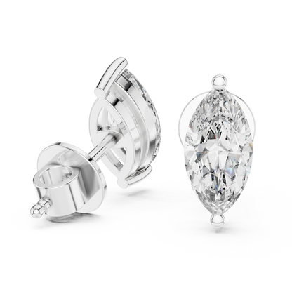 Marquise Cut Lab Grown Diamond Stud Earrings in Silver