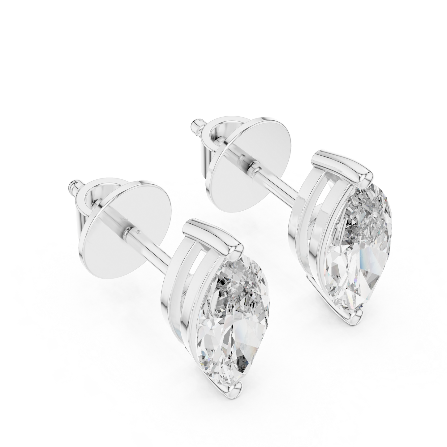 Marquise Cut Lab Grown Diamond Stud Earrings in Silver