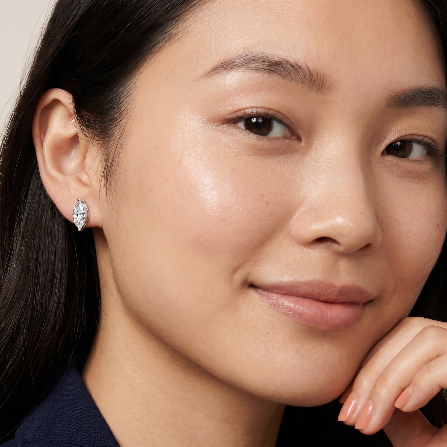 Marquise Cut Lab Grown Diamond Stud Earrings in Silver