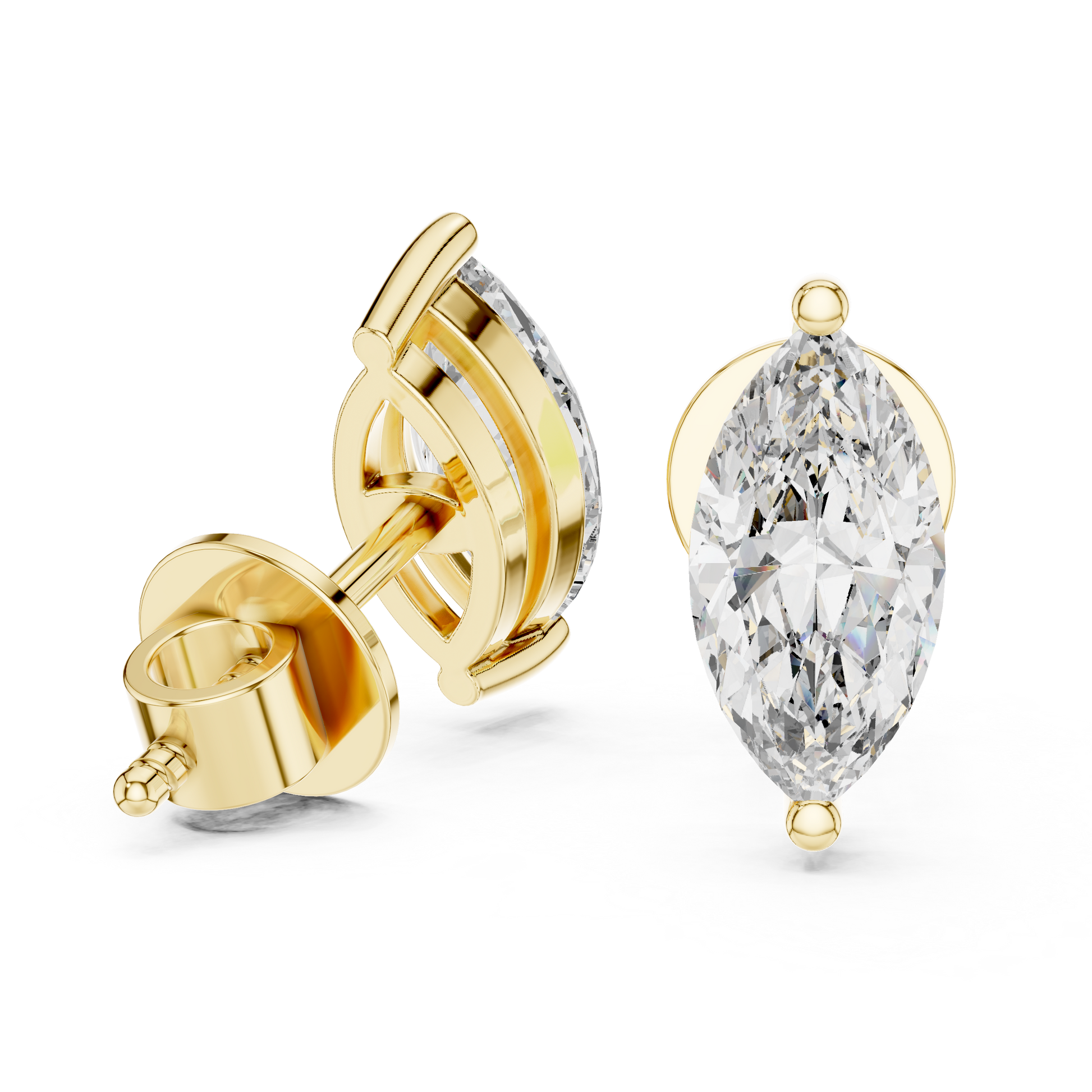 Marquise Cut Lab Grown Diamond Stud Earrings in Yellow Gold