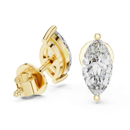 Marquise Cut Lab Grown Diamond Stud Earrings in Yellow Gold