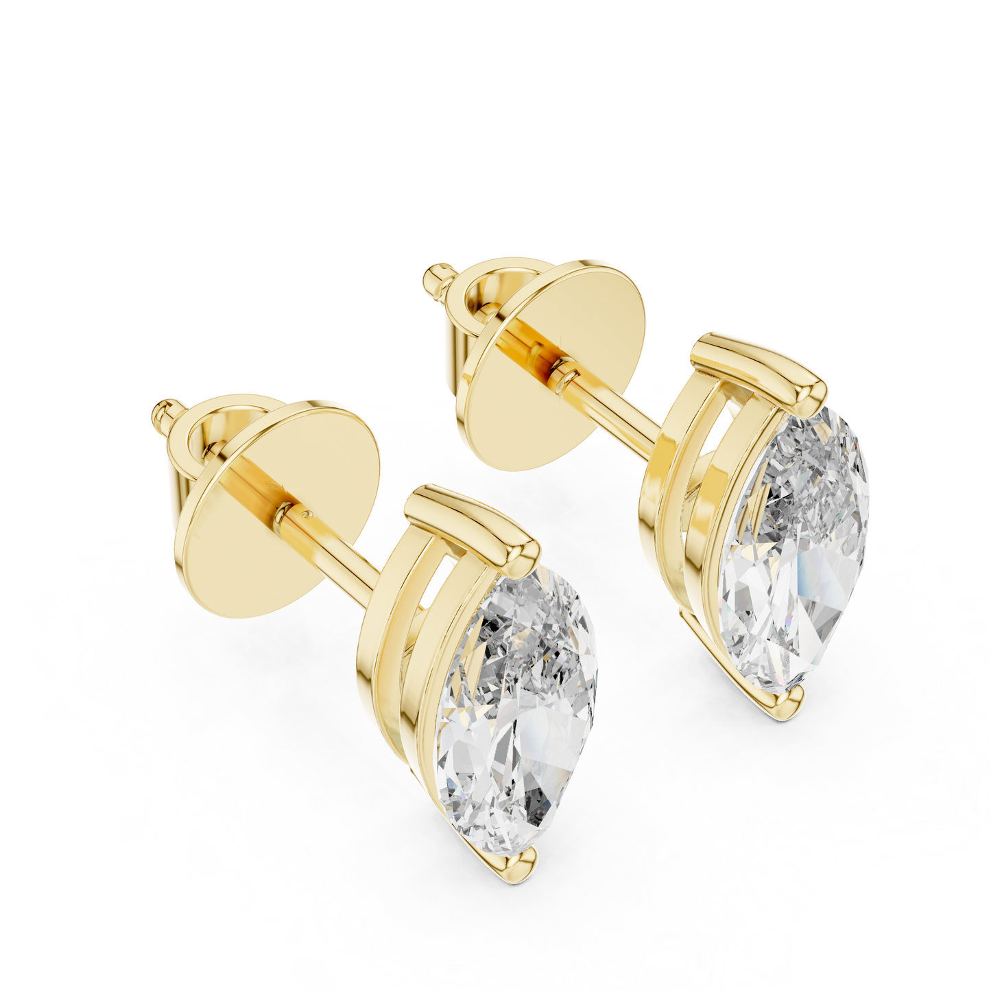 Marquise Cut Lab Grown Diamond Stud Earrings in Yellow Gold