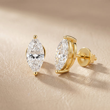 Marquise Cut Lab Grown Diamond Stud Earrings in Yellow Gold