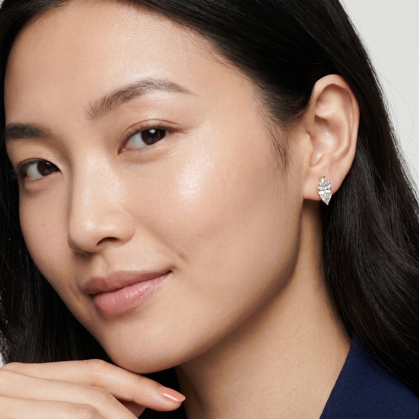 Marquise Cut Lab Grown Diamond Stud Earrings in Yellow Gold