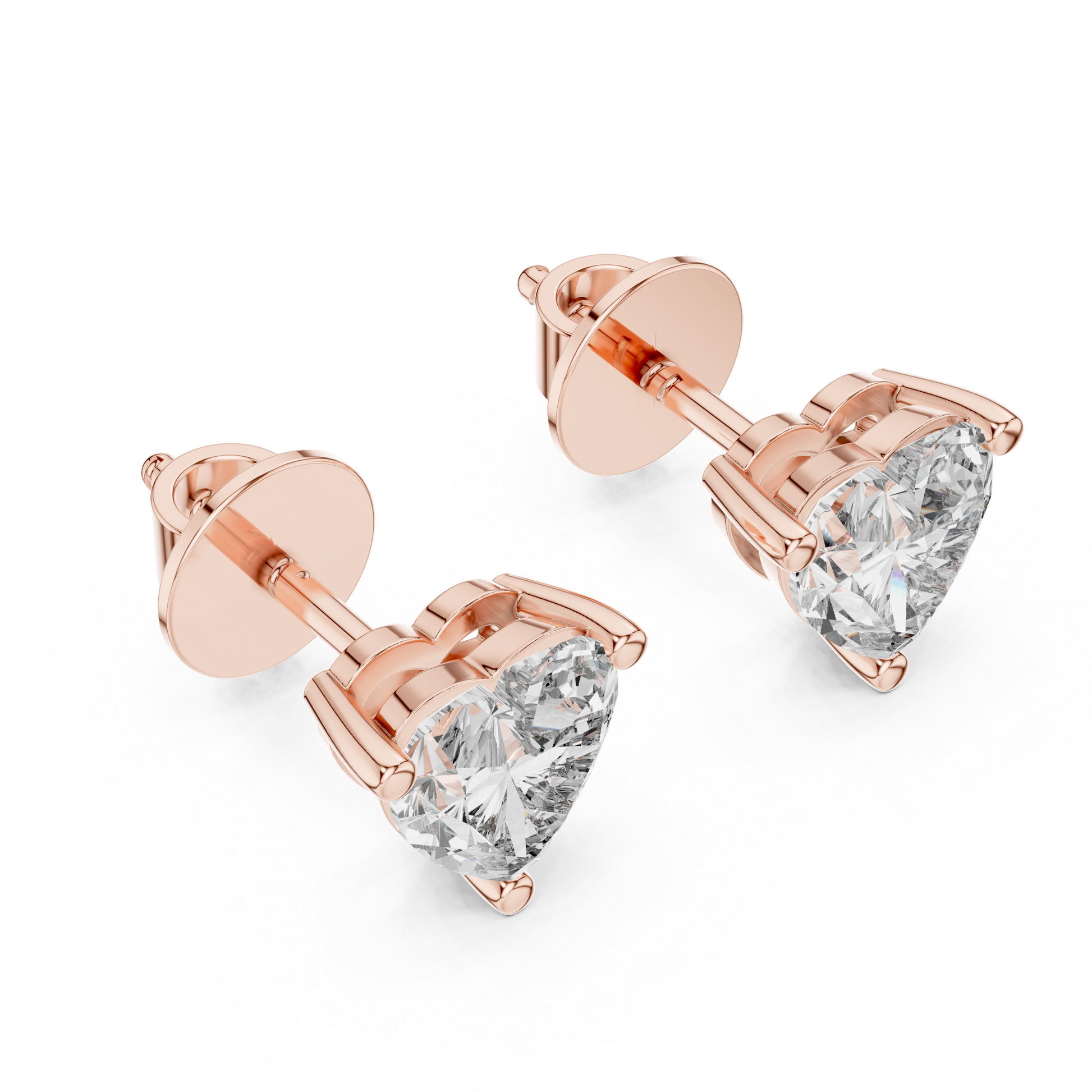 Heart Cut Lab Grown Diamond Stud Earrings in Rose Gold