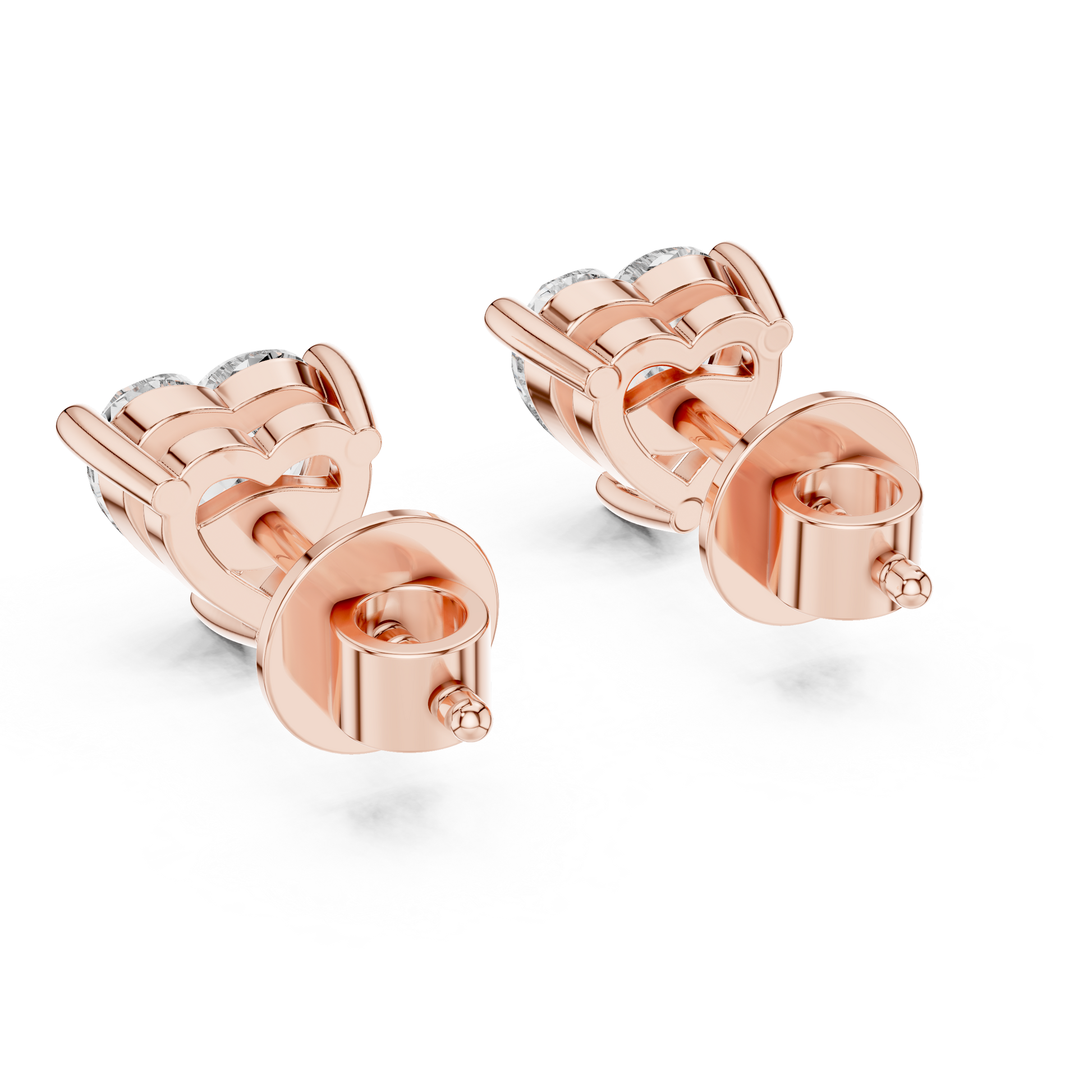 Heart Cut Lab Grown Diamond Stud Earrings in Rose Gold