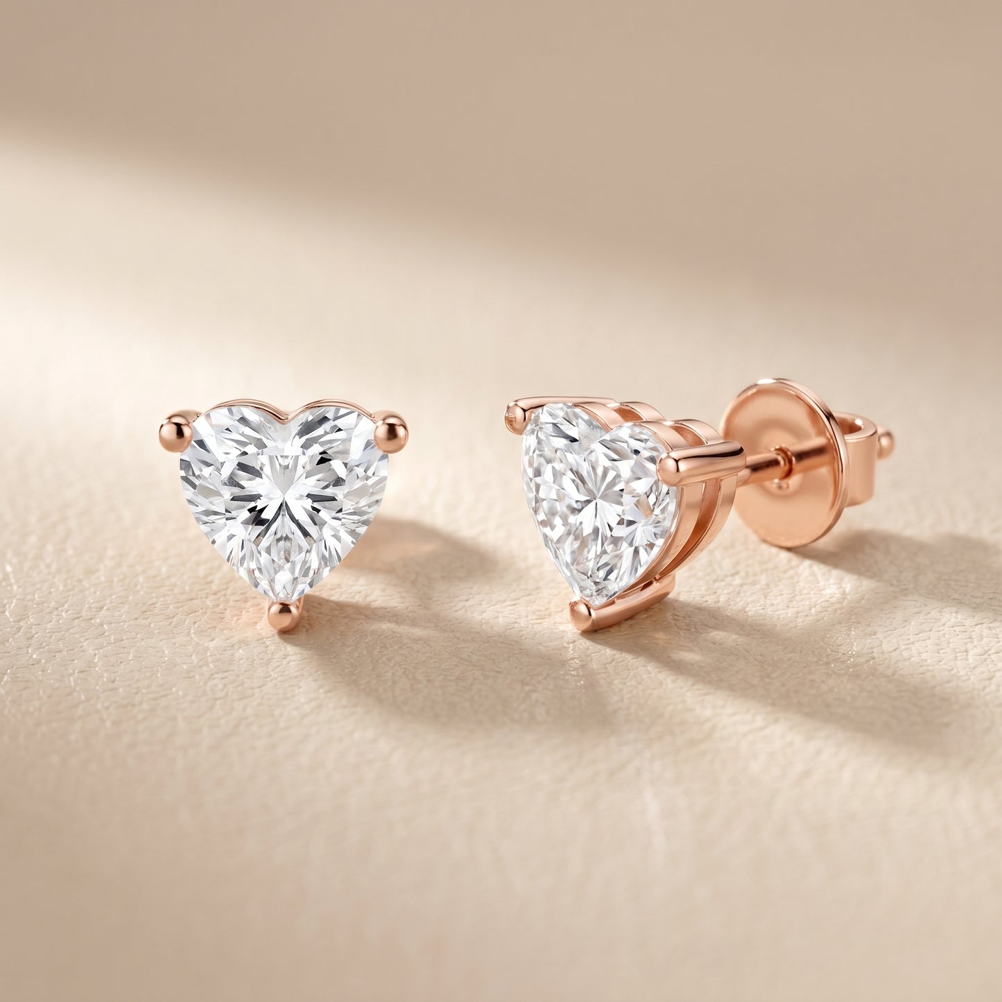 Heart Cut Lab Grown Diamond Stud Earrings in Rose Gold