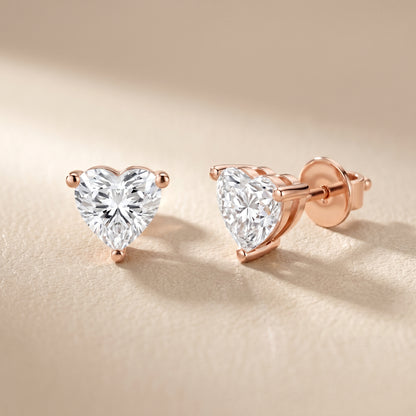 Heart Cut Lab Grown Diamond Stud Earrings in Rose Gold