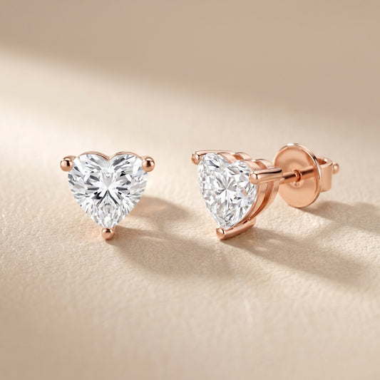 Heart Cut Lab Grown Diamond Stud Earrings in Rose Gold