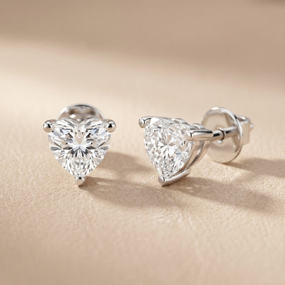 Heart Cut Lab Grown Diamond Stud Earrings in Platinum
