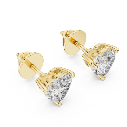 Heart Cut Lab Grown Diamond Stud Earrings in Yellow Gold