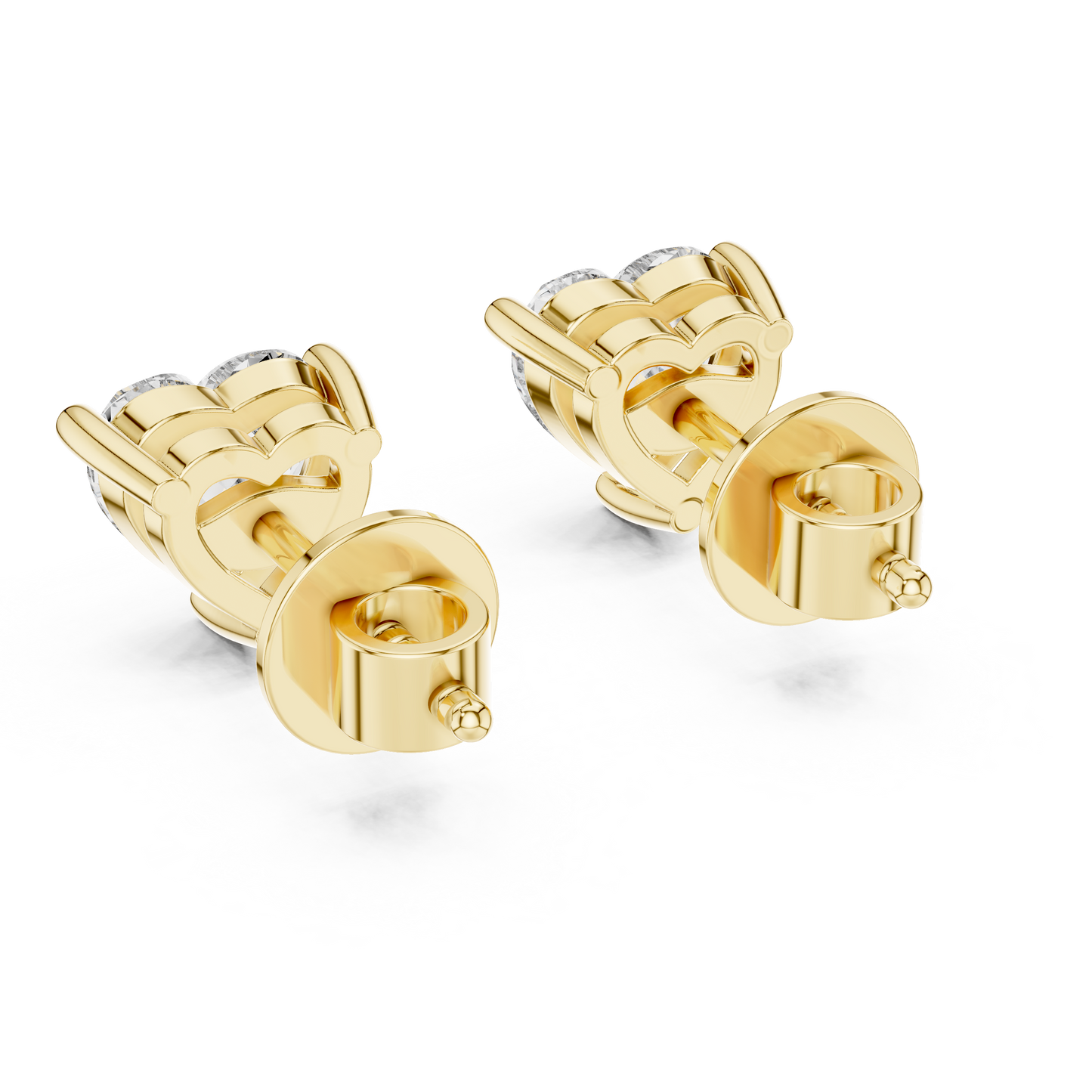 Heart Cut Lab Grown Diamond Stud Earrings in Yellow Gold