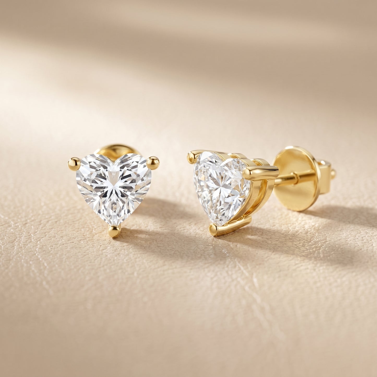 Heart Cut Lab Grown Diamond Stud Earrings in Yellow Gold