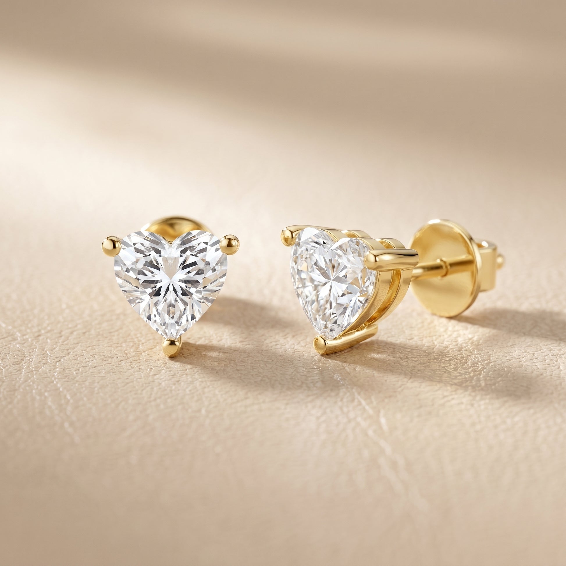Heart Cut Lab Grown Diamond Stud Earrings in Yellow Gold