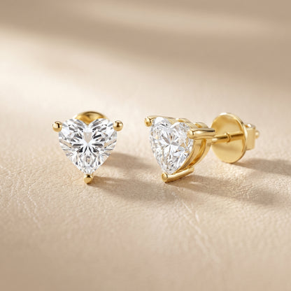 Heart Cut Lab Grown Diamond Stud Earrings in Yellow Gold