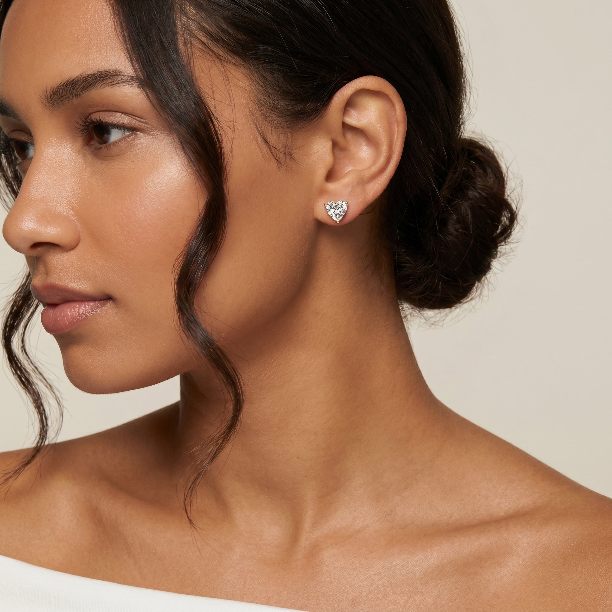 Heart Cut Lab Grown Diamond Stud Earrings in Yellow Gold