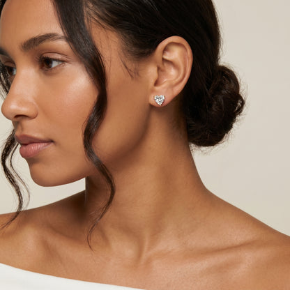 Heart Cut Lab Grown Diamond Stud Earrings in Yellow Gold