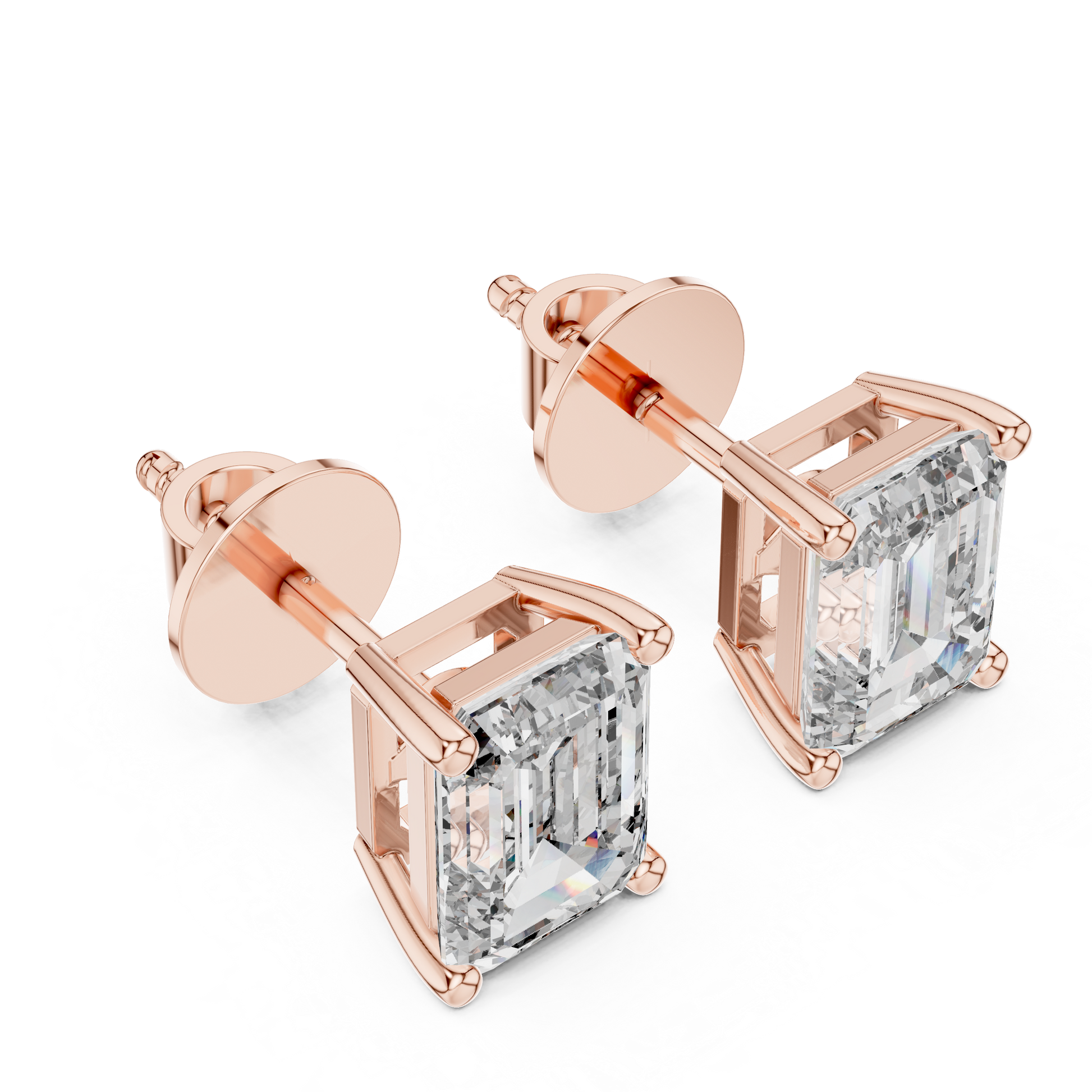 Emerald Cut Lab Grown Diamond Stud Earrings in Rose Gold