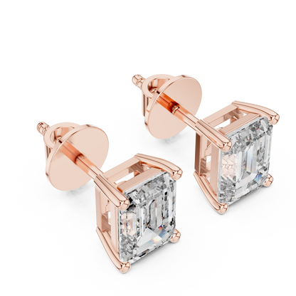 Emerald Cut Lab Grown Diamond Stud Earrings in Rose Gold