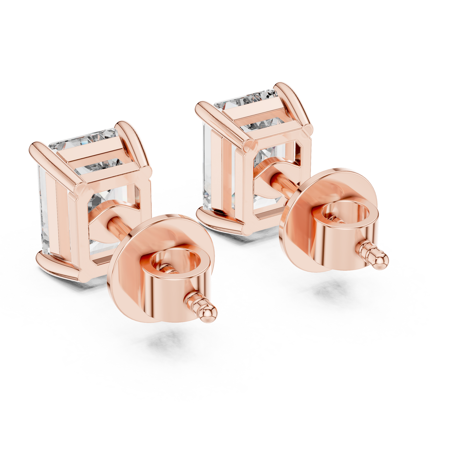 Emerald Cut Lab Grown Diamond Stud Earrings in Rose Gold