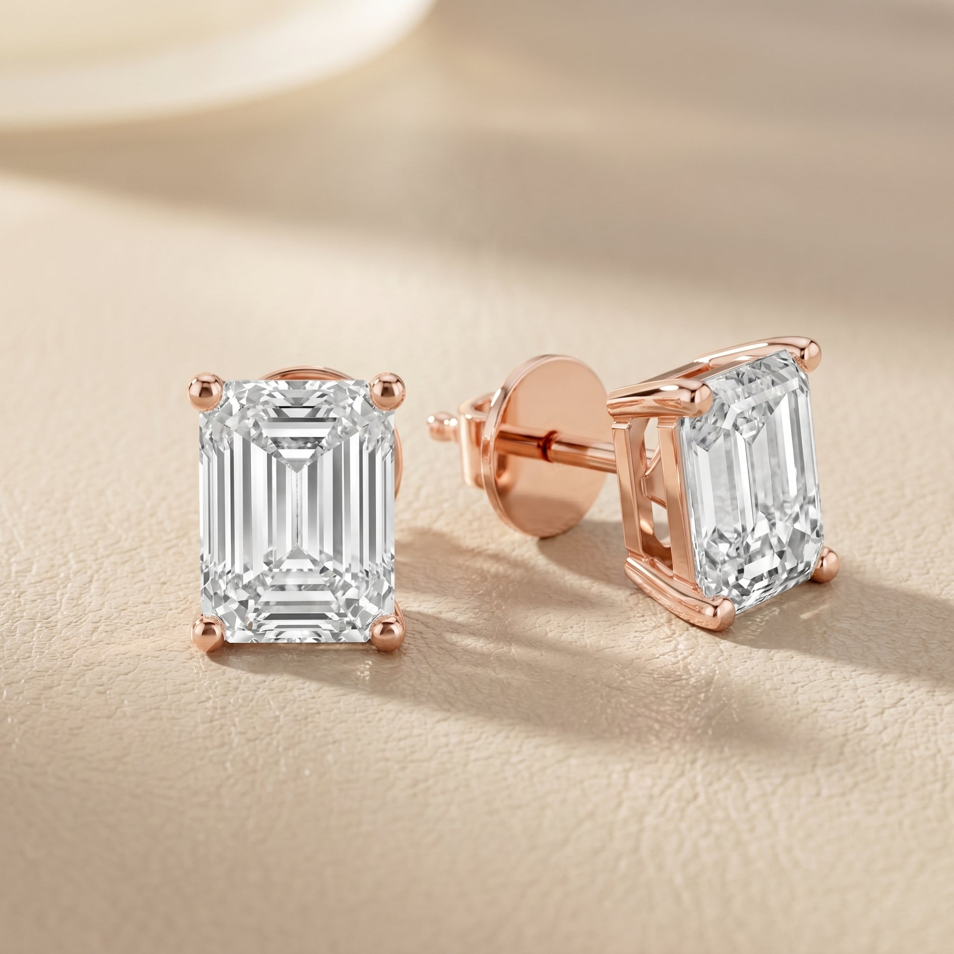 Emerald Cut Lab Grown Diamond Stud Earrings in Rose Gold