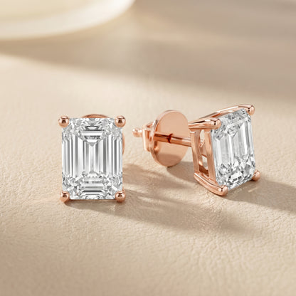 Emerald Cut Lab Grown Diamond Stud Earrings in Rose Gold