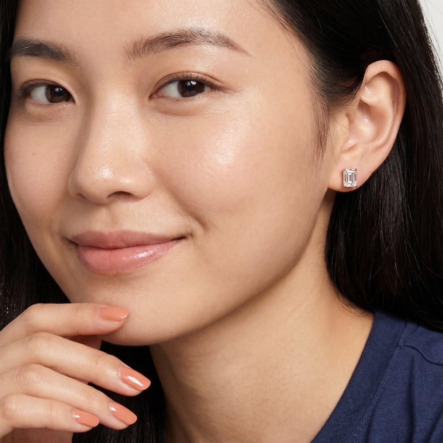 Emerald Cut Lab Grown Diamond Stud Earrings in Rose Gold