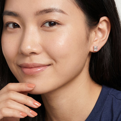 Emerald Cut Lab Grown Diamond Stud Earrings in Rose Gold