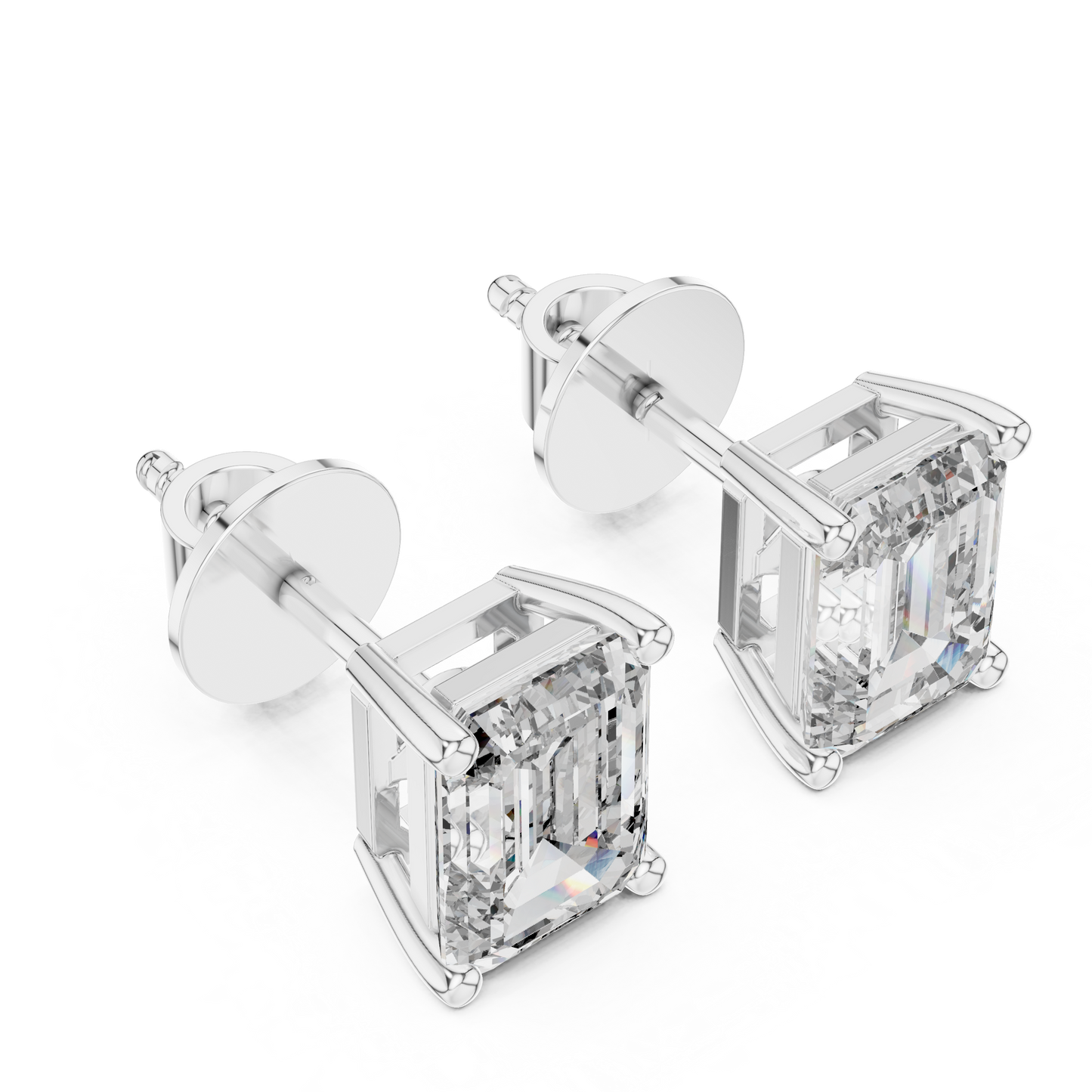 Emerald Cut Lab Grown Diamond Stud Earrings in Platinum