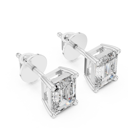 Emerald Cut Lab Grown Diamond Stud Earrings in Silver