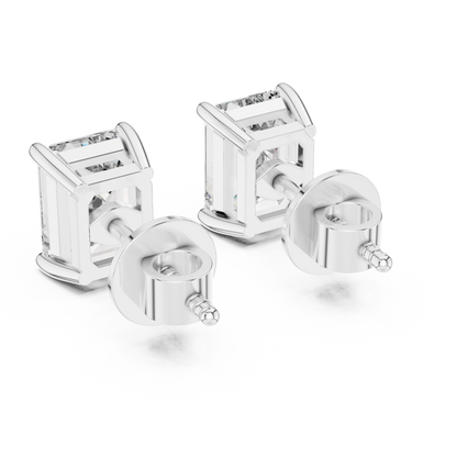 Emerald Cut Lab Grown Diamond Stud Earrings in Silver