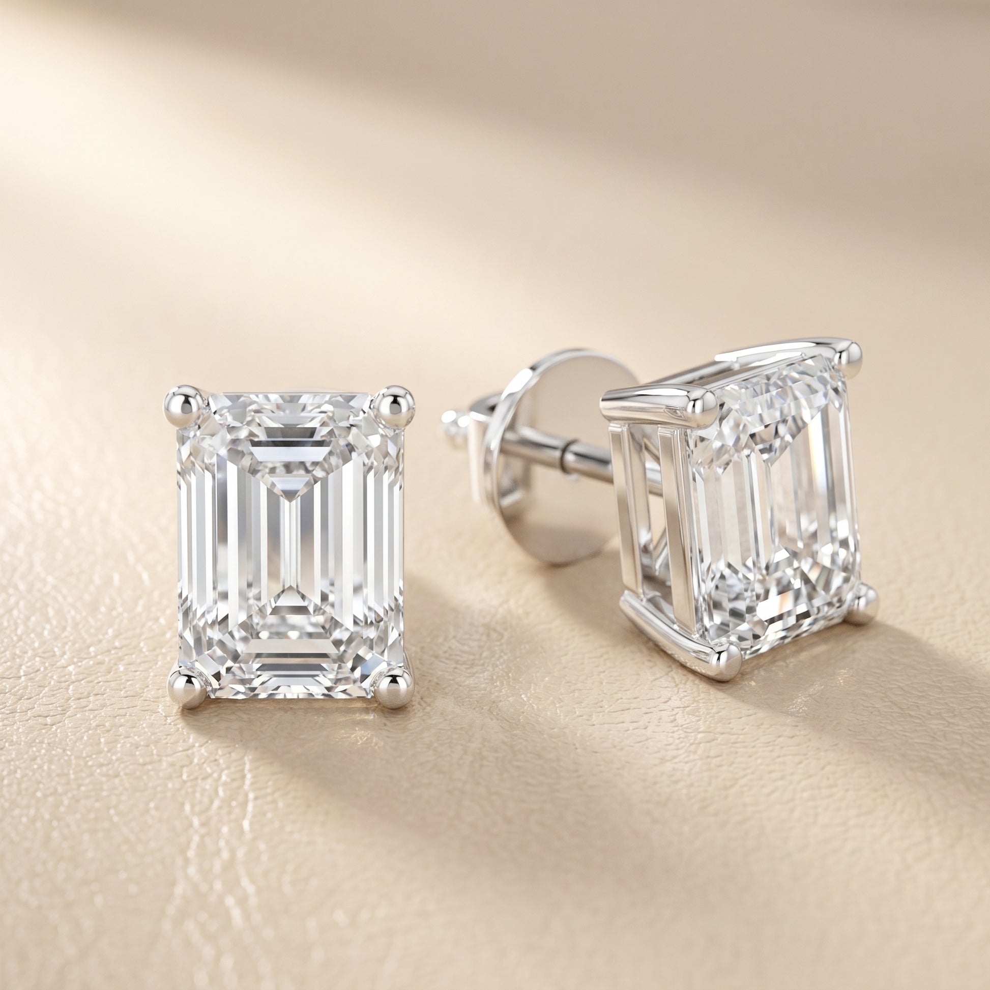 Emerald Cut Lab Grown Diamond Stud Earrings in Platinum