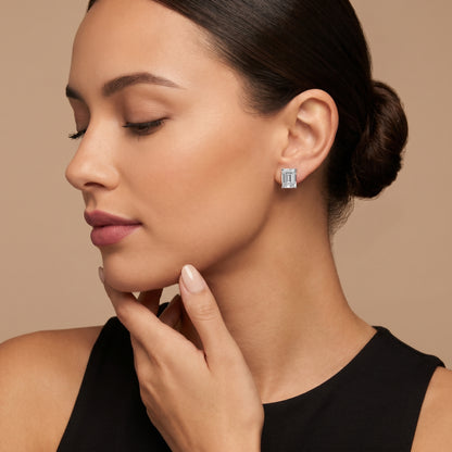 Emerald Cut Lab Grown Diamond Stud Earrings in Silver