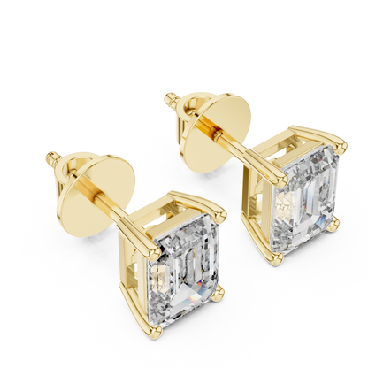 Emerald Cut Lab Grown Diamond Stud Earrings in Yellow Gold