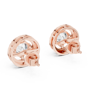 Round Cut Lab Grown Diamond Halo Stud Earrings in Rose Gold
