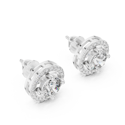Round Cut Lab Grown Diamond Halo Stud Earrings in Platinum