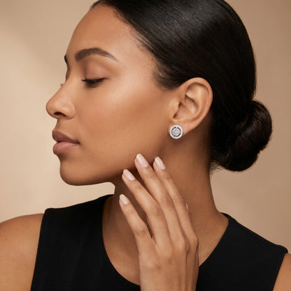 Round Cut Lab Grown Diamond Halo Stud Earrings in White Gold