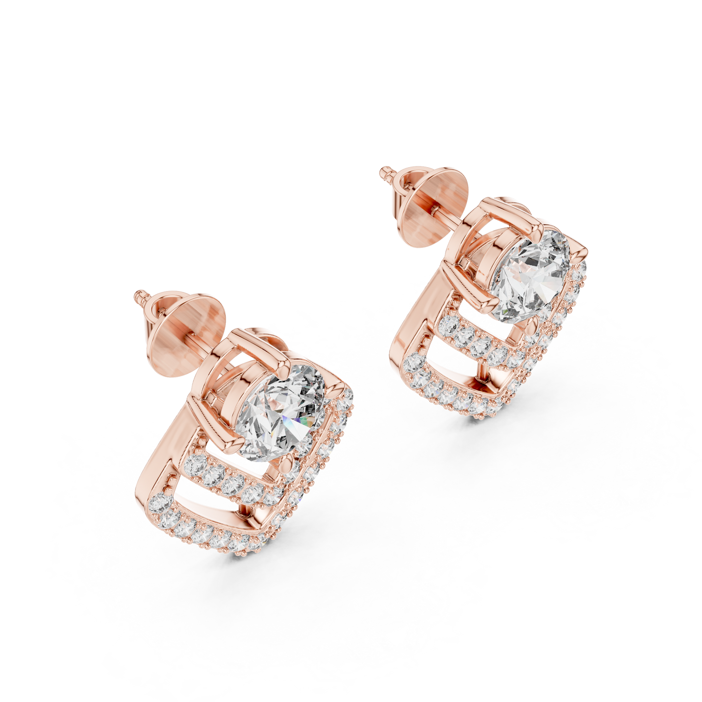 Round Cut Lab Grown Diamond Stud Earrings in Rose Gold