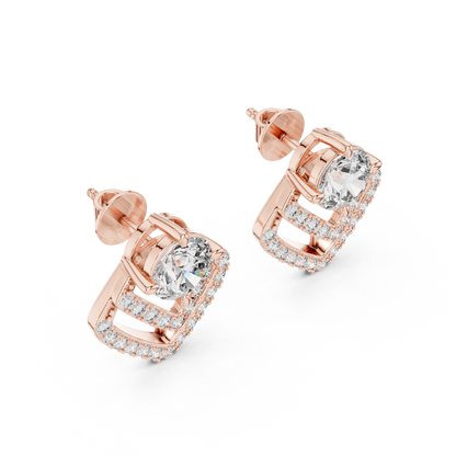 Round Cut Lab Grown Diamond Stud Earrings in Rose Gold