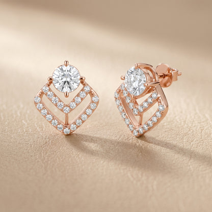 Round Cut Lab Grown Diamond Stud Earrings in Rose Gold