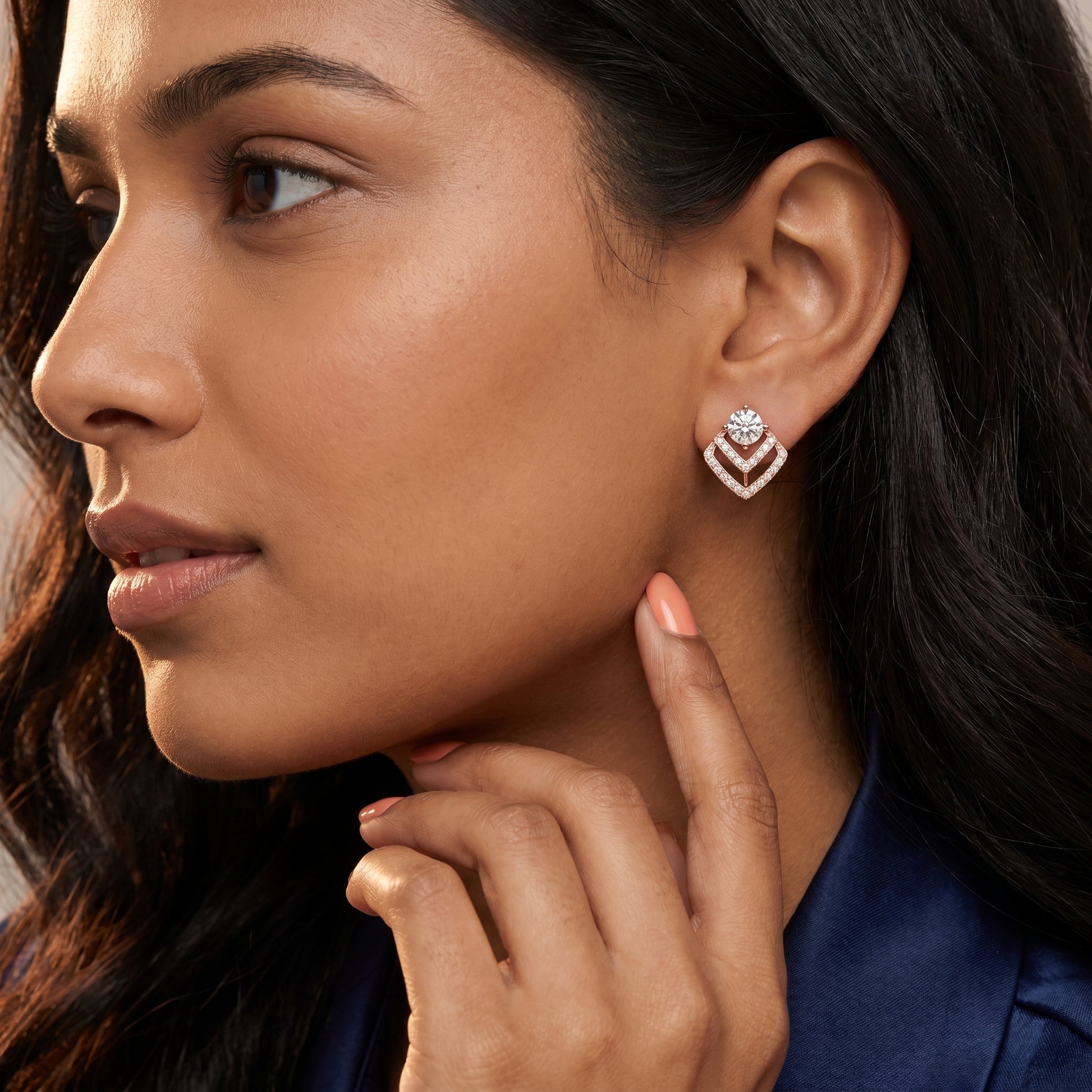 Round Cut Lab Grown Diamond Stud Earrings in Rose Gold