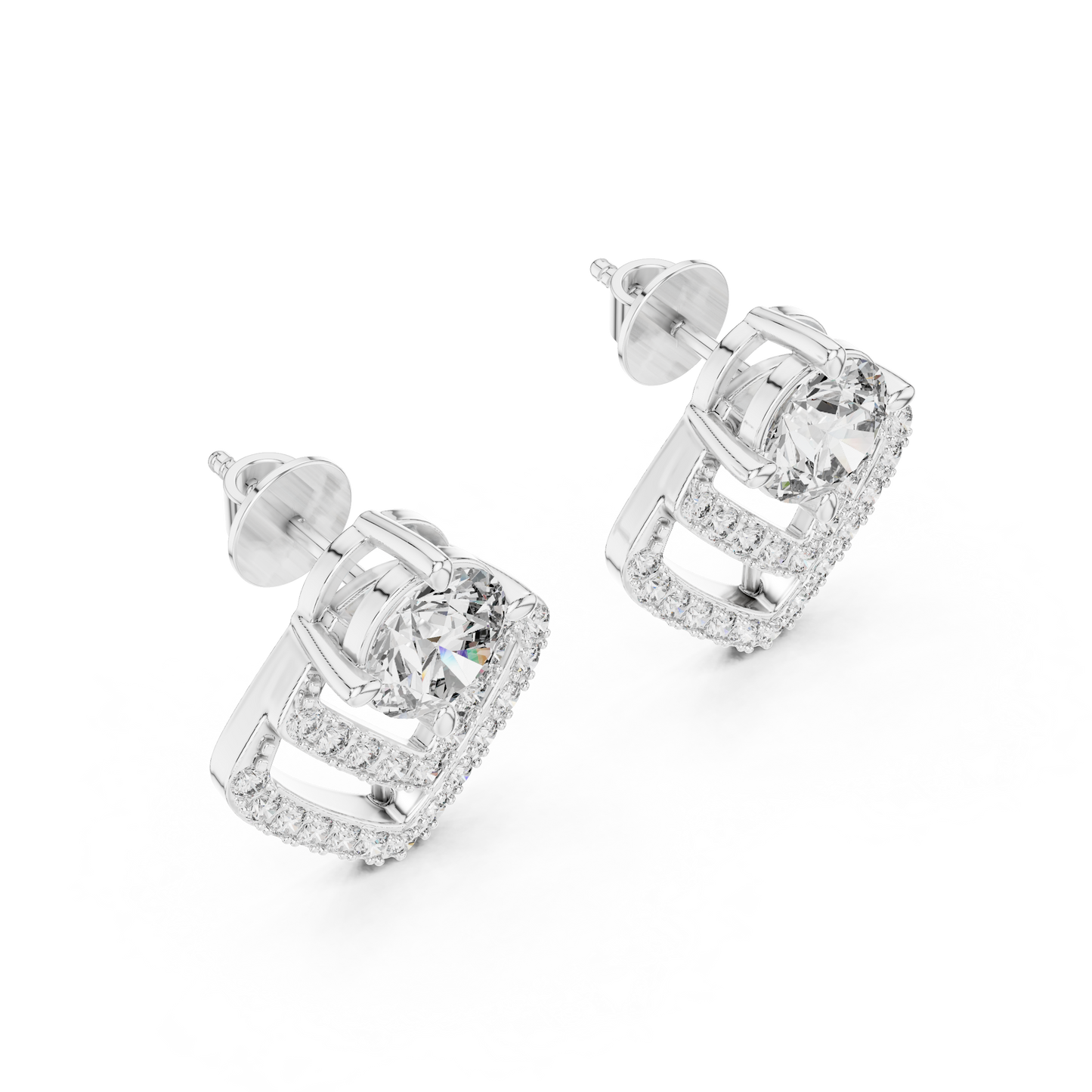 Round Cut Lab Grown Diamond Stud Earrings in Silver