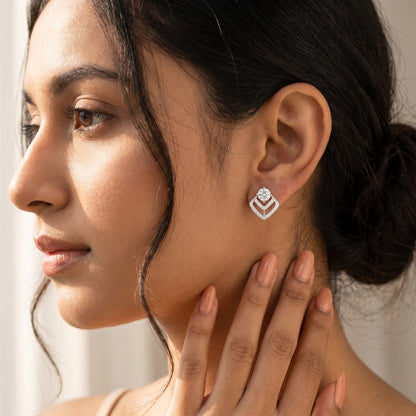 Round Cut Lab Grown Diamond Stud Earrings in Silver