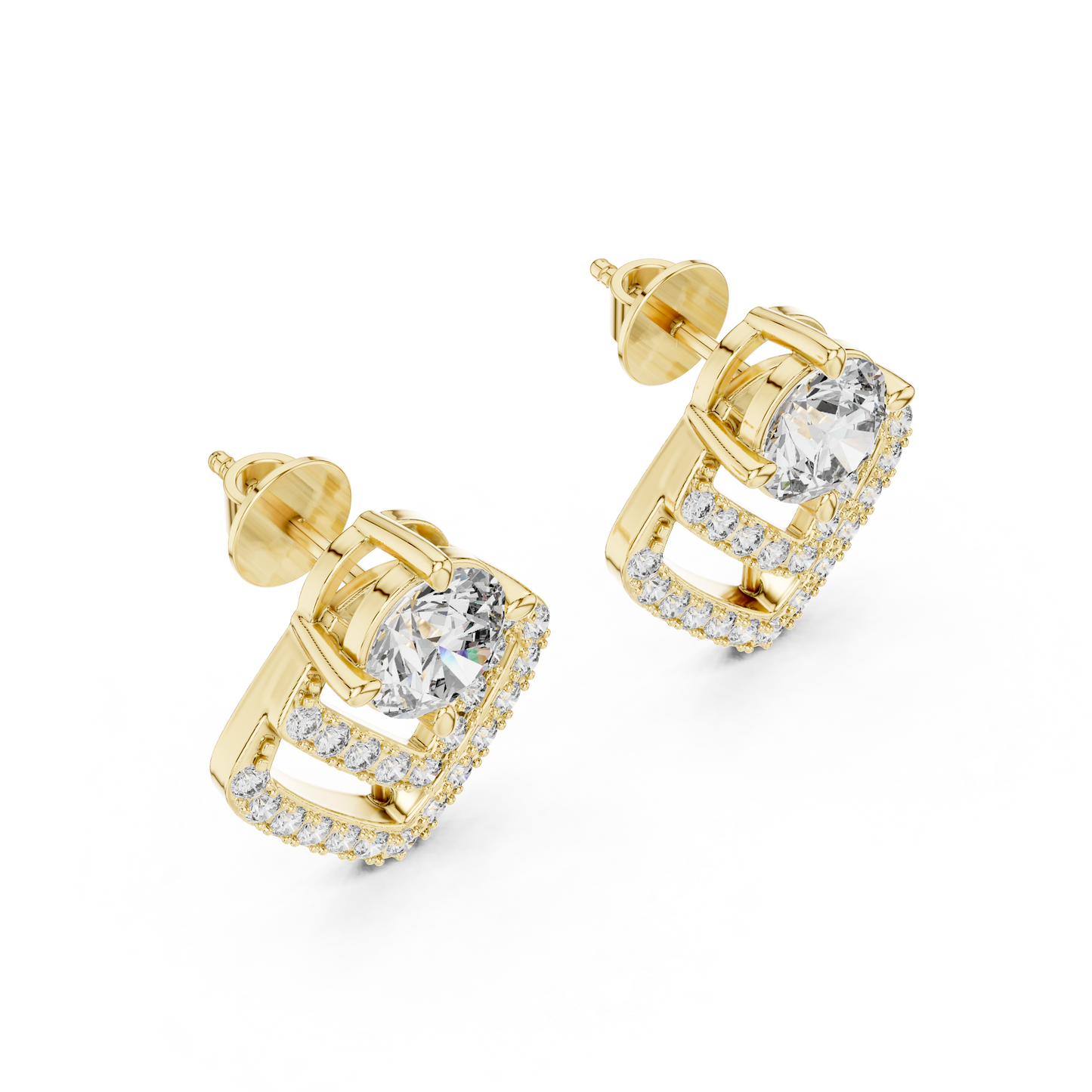 Round Cut Lab Grown Diamond Stud Earrings in Yellow Gold