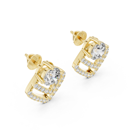 Round Cut Lab Grown Diamond Stud Earrings in Yellow Gold