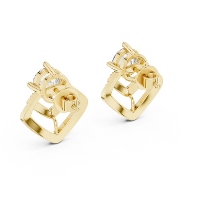 Round Cut Lab Grown Diamond Stud Earrings in Yellow Gold