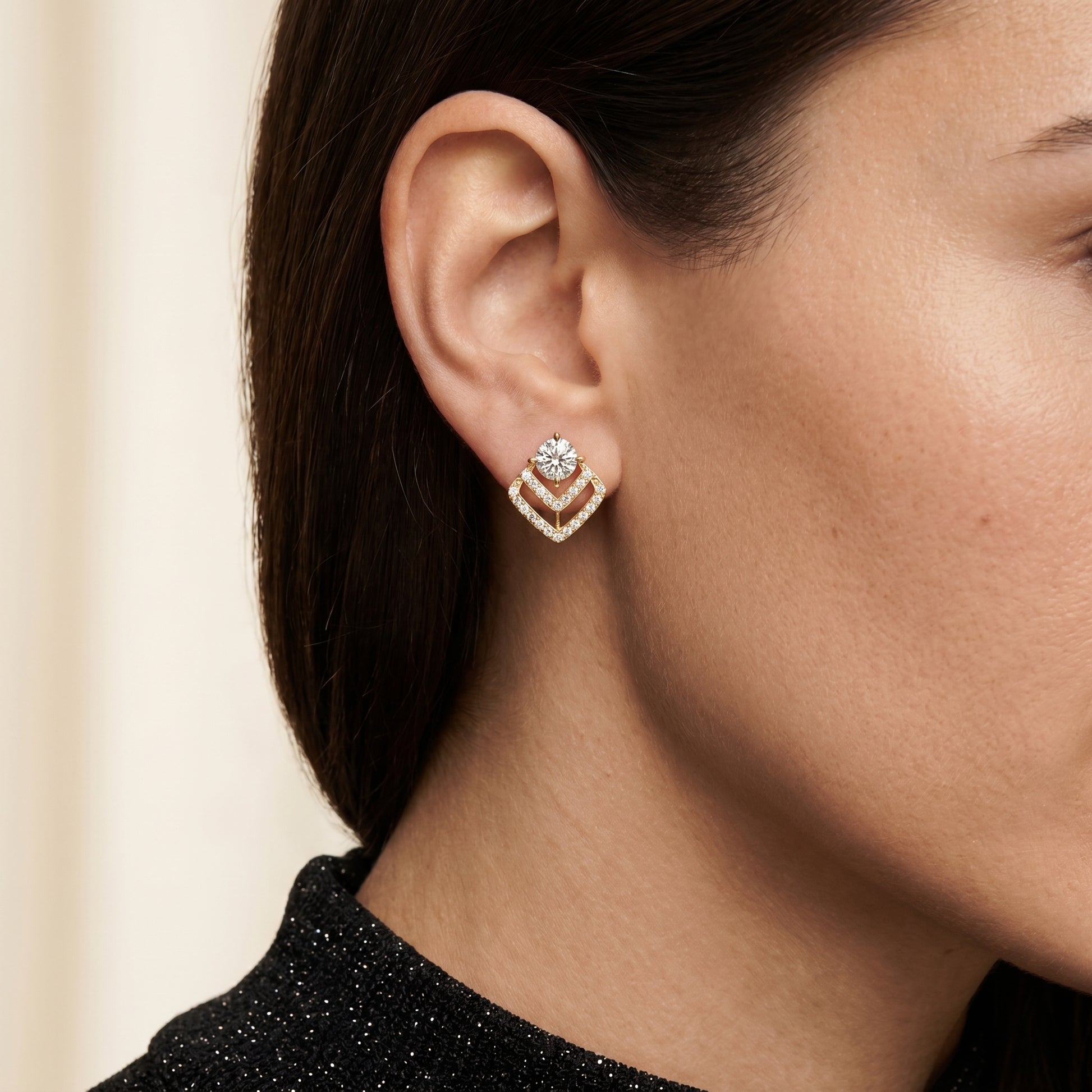 Round Cut Lab Grown Diamond Stud Earrings in Yellow Gold