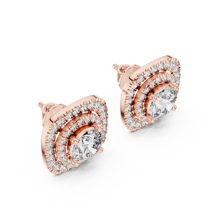 Round Cut Lab Grown Diamond Stud Earrings in Rose Gold